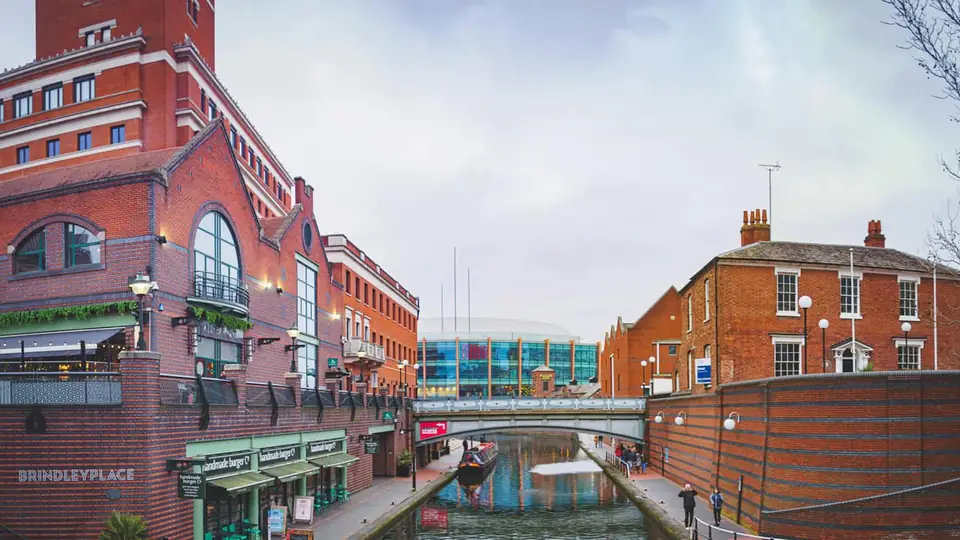 Canal boats at Brindleyplace in Birmingham