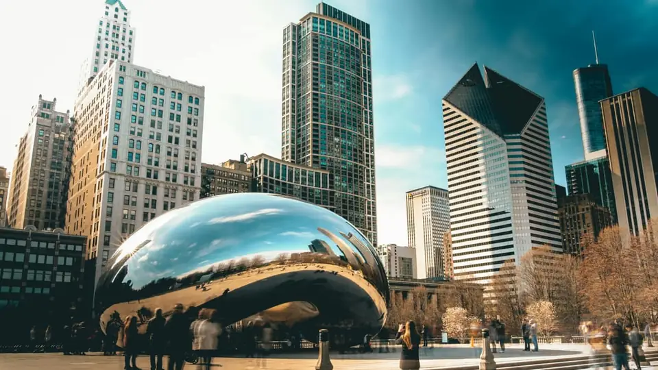 Cloud Gate, the Bean, and the Chicago skyline
